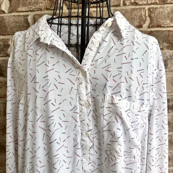 Cosmic Blue Love Roll Tab Sleeve Shirt XL White Hi Low New York Paris Traveler - Picture 3 of 12